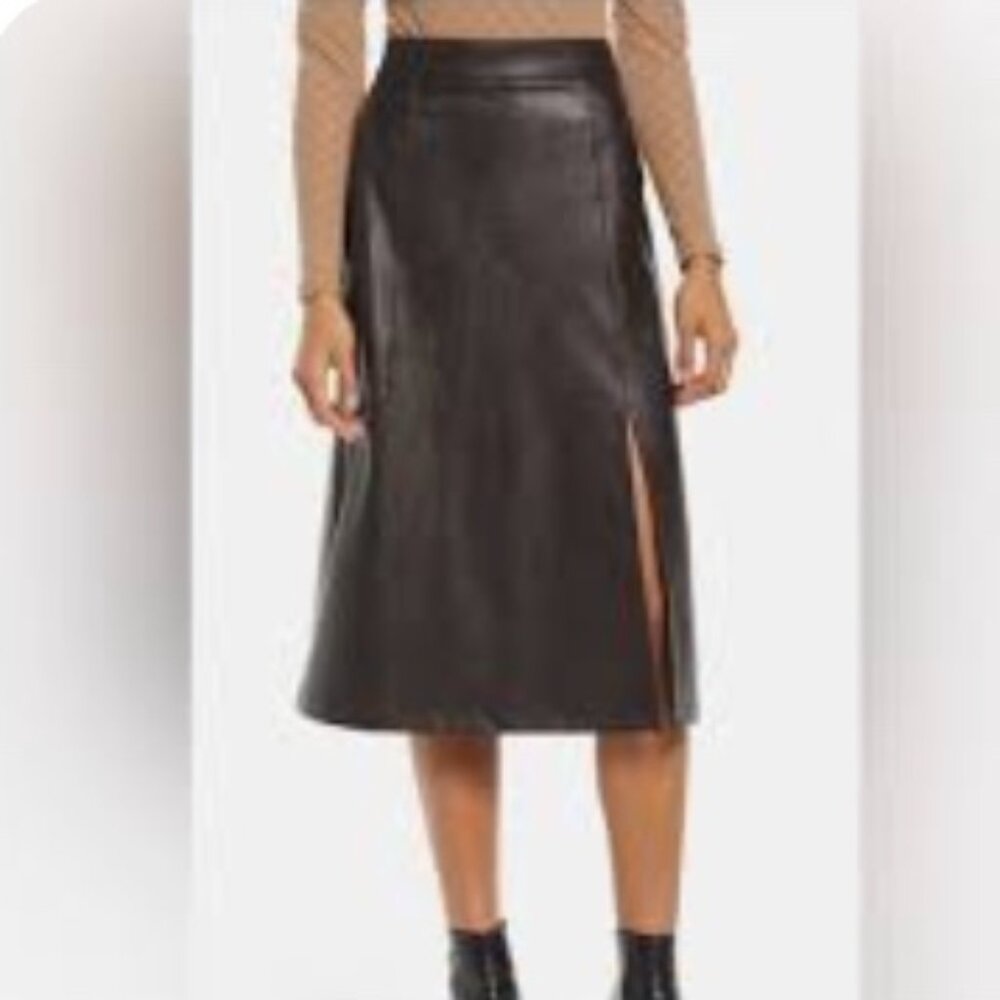 SPANX Women's Faux Leather A-Line Midi Skirt Black Noir SZ: XL